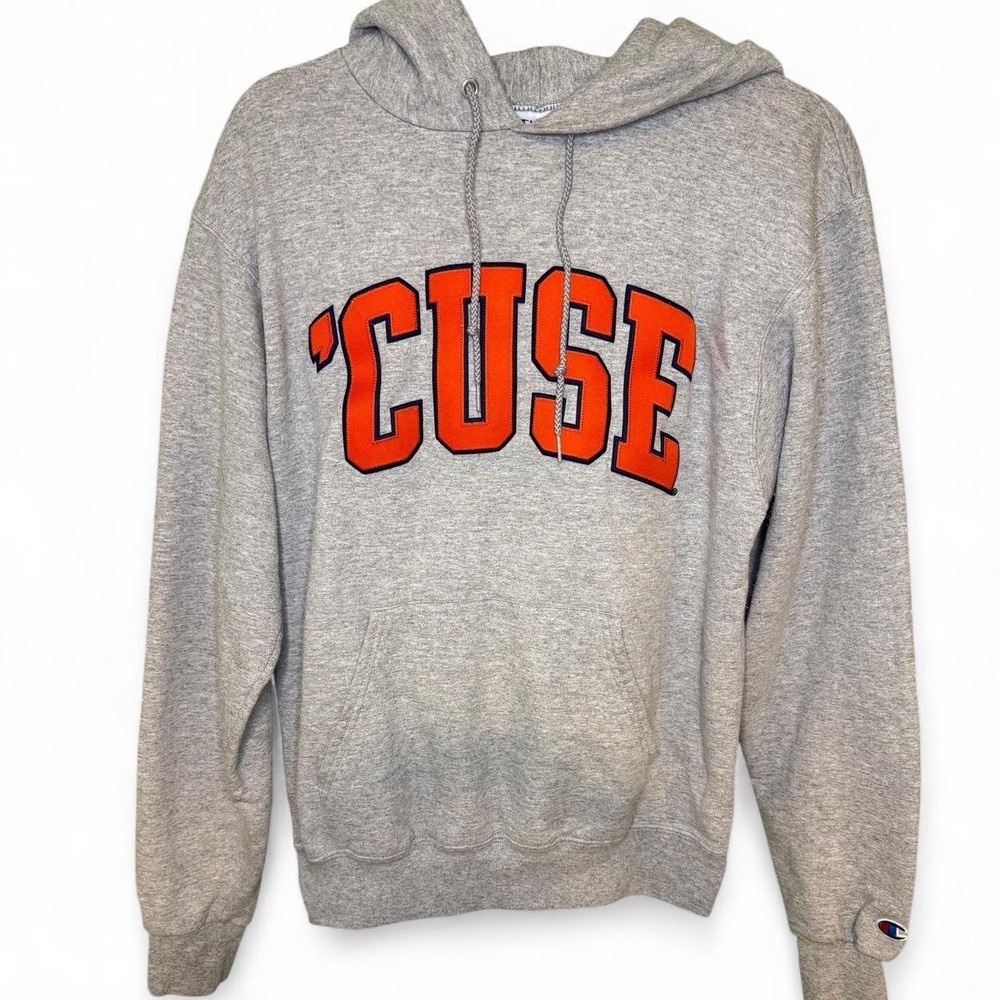 Gray Champion Syracuse University hoodie with orange text reading 'CUSE', size S